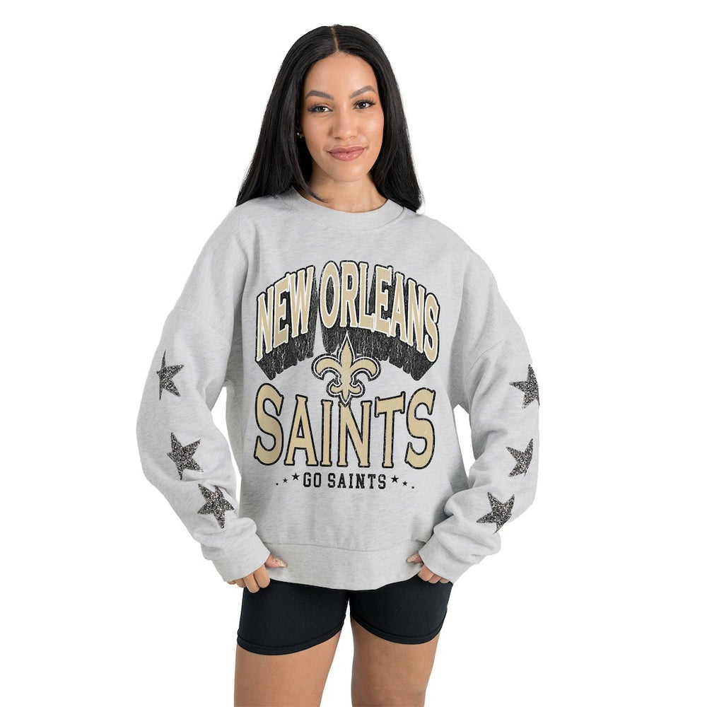 New Orleans Saints Gameday Couture Women's Resilience Relaxed Rhinestone Pullover Sweatshirt - Ash sale