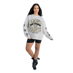 New Orleans Saints Gameday Couture Women's Resilience Relaxed Rhinestone Pullover Sweatshirt - Ash sale