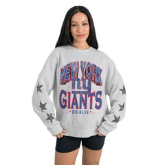New York Giants Gameday Couture Women's Resilience Relaxed Rhinestone Pullover Sweatshirt - Ash sale