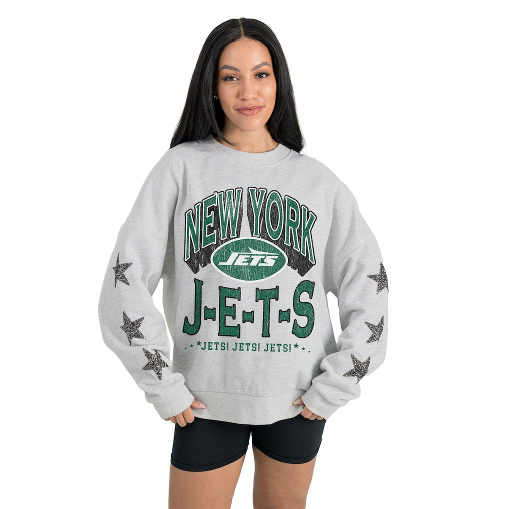 New York Jets Gameday Couture Women's Resilience Relaxed Rhinestone Pullover Sweatshirt - Ash discount