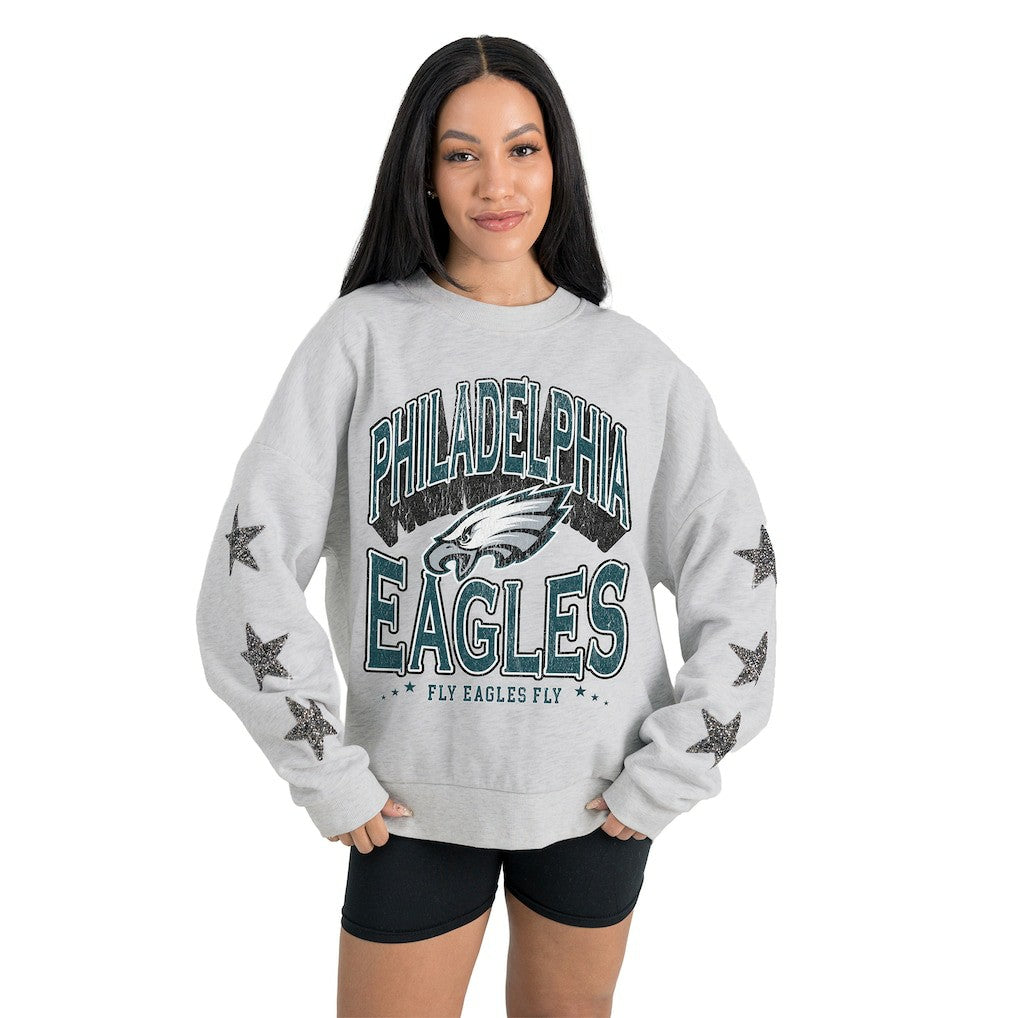 Philadelphia Eagles Gameday Couture Women's Resilience Relaxed Rhinestone Pullover Sweatshirt - Ash cheap