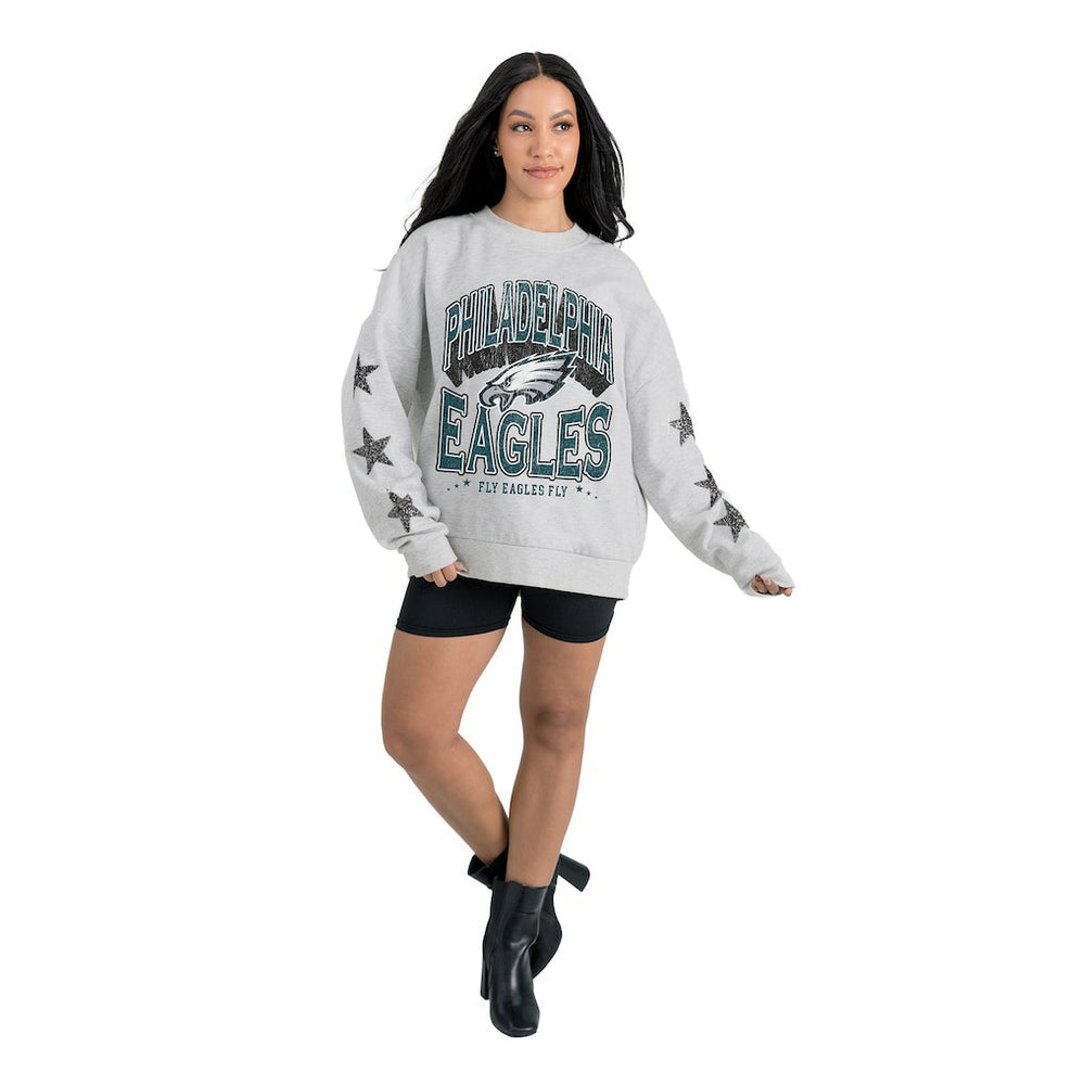 Philadelphia Eagles Gameday Couture Women's Resilience Relaxed Rhinestone Pullover Sweatshirt - Ash cheap