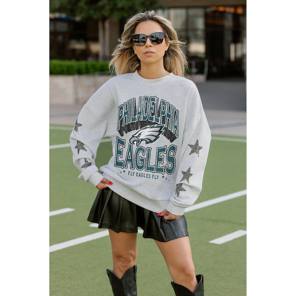 Philadelphia Eagles Gameday Couture Women's Resilience Relaxed Rhinestone Pullover Sweatshirt - Ash cheap