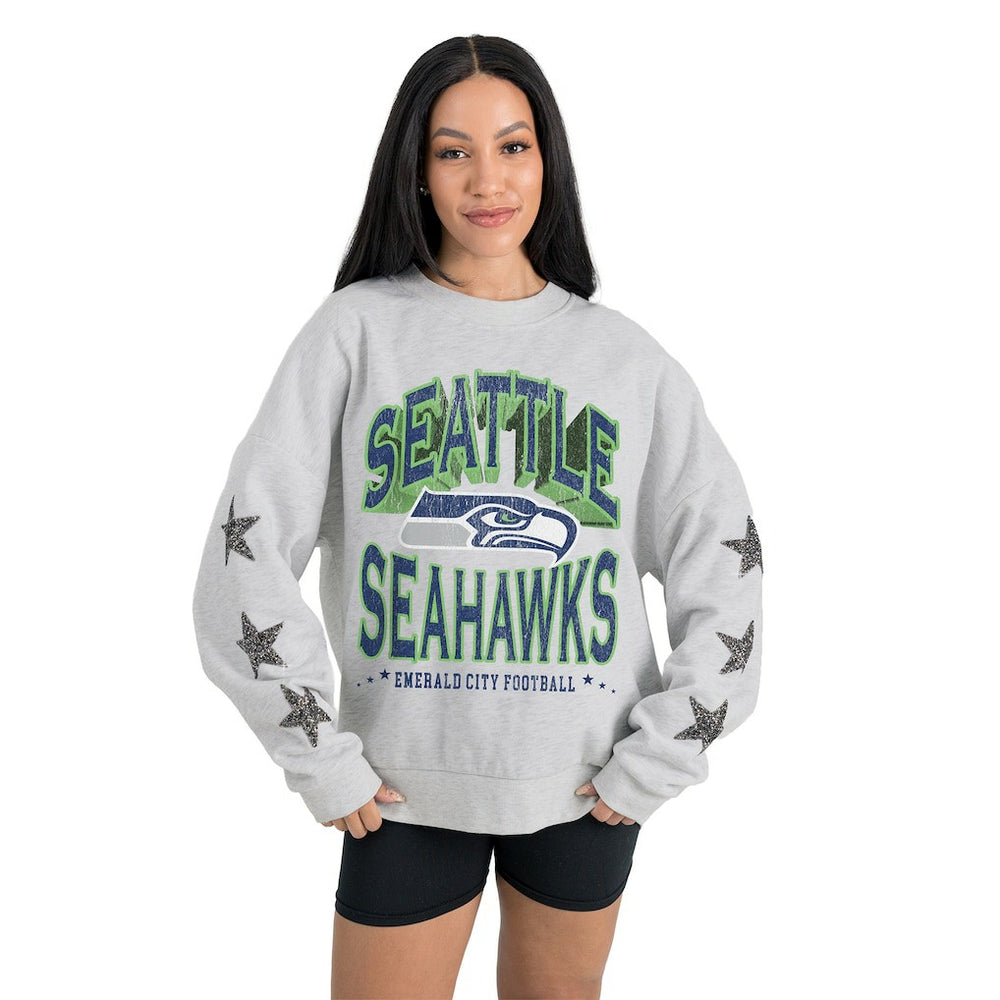 Seattle Seahawks Gameday Couture Women's Resilience Relaxed Rhinestone Pullover Sweatshirt - Ash outlet