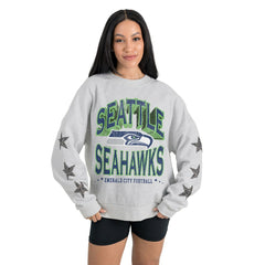 Seattle Seahawks Gameday Couture Women's Resilience Relaxed Rhinestone Pullover Sweatshirt - Ash outlet