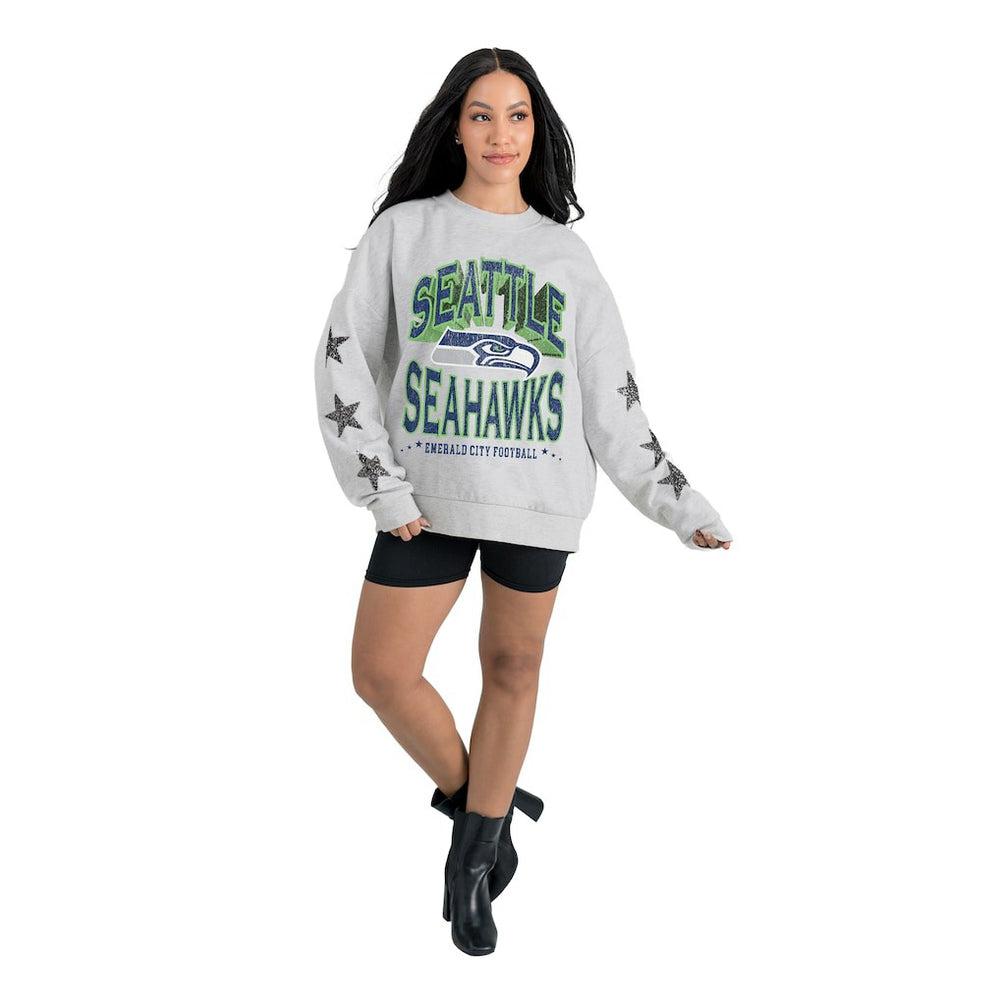 Seattle Seahawks Gameday Couture Women's Resilience Relaxed Rhinestone Pullover Sweatshirt - Ash outlet