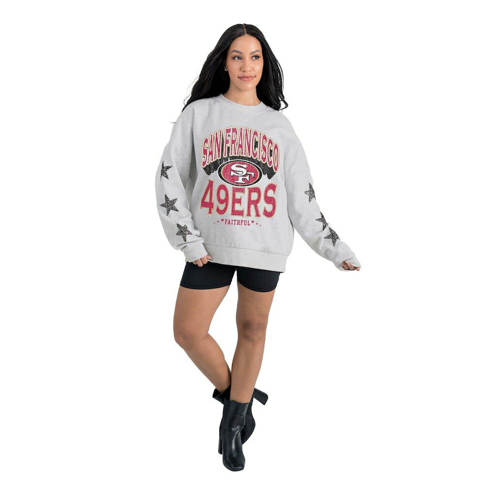 San Francisco 49ers Gameday Couture Women's Resilience Relaxed Rhinestone Pullover Sweatshirt - Ash outlet