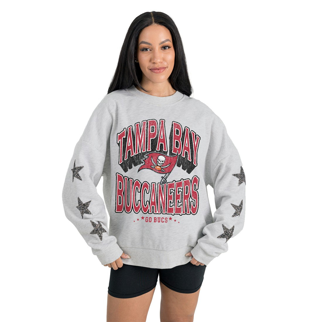 Tampa Bay Buccaneers Gameday Couture Women's Resilience Relaxed Rhinestone Pullover Sweatshirt - Ash online