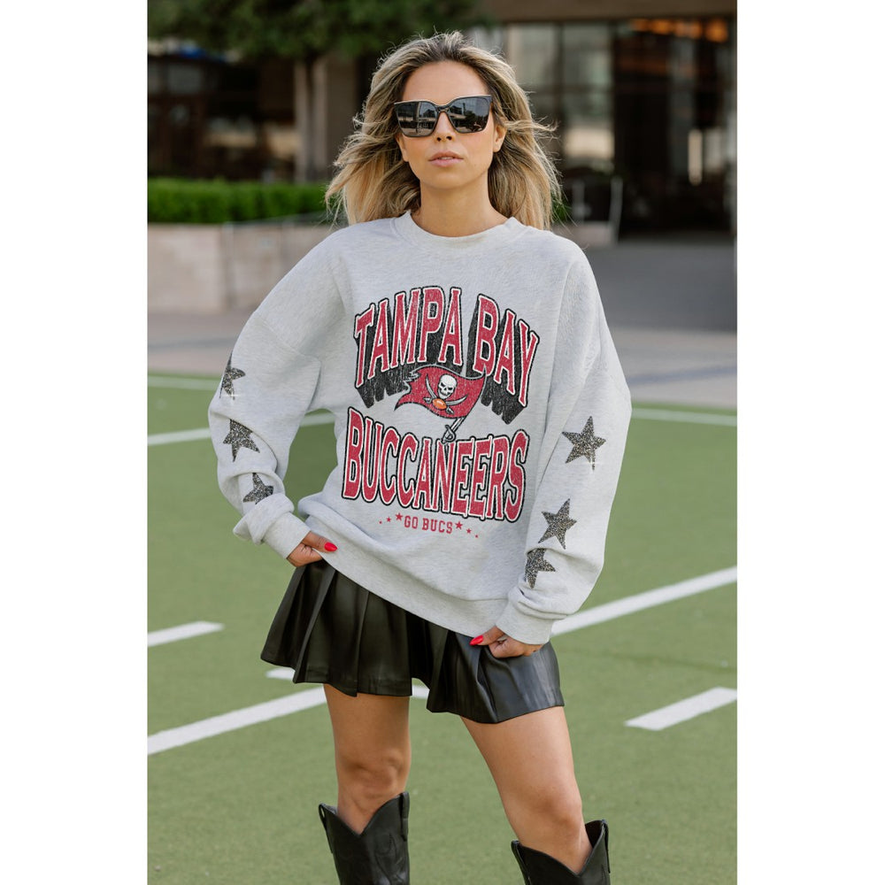 Tampa Bay Buccaneers Gameday Couture Women's Resilience Relaxed Rhinestone Pullover Sweatshirt - Ash online