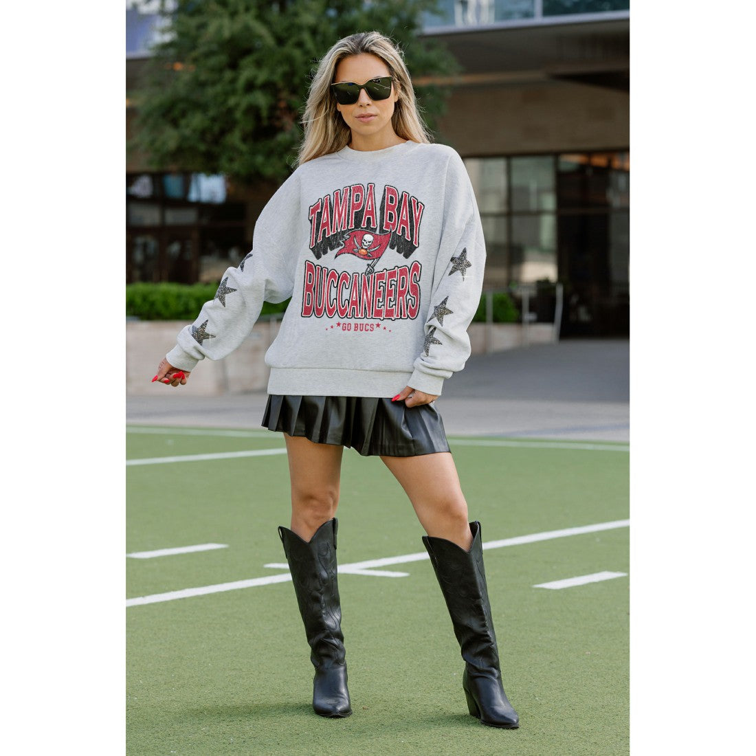 Tampa Bay Buccaneers Gameday Couture Women's Resilience Relaxed Rhinestone Pullover Sweatshirt - Ash online