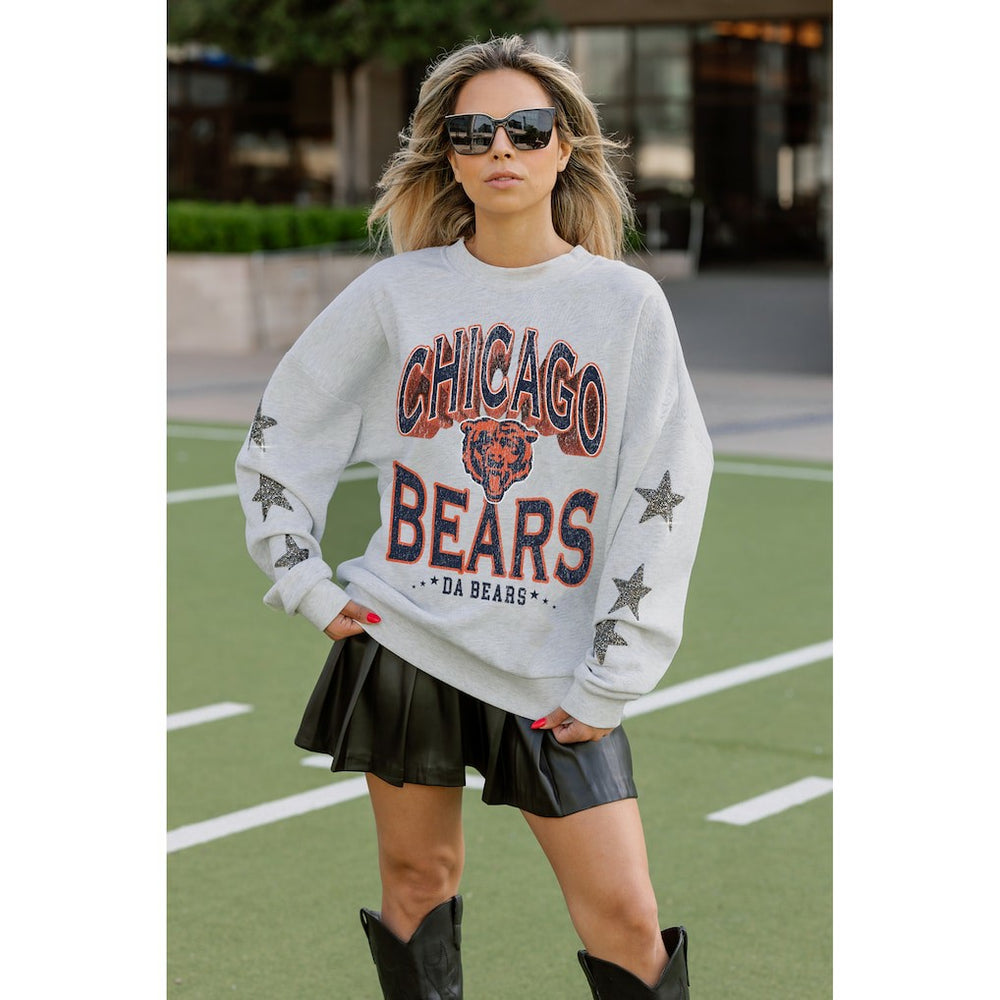 Chicago Bears Gameday Couture Women's Resilience Relaxed Rhinestone Pullover Sweatshirt - Ash outlet