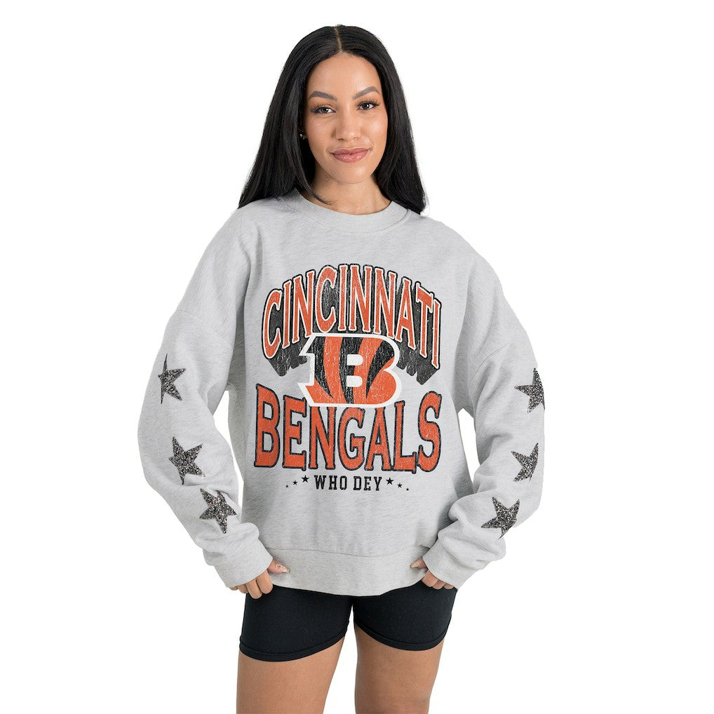 Cincinnati Bengals Gameday Couture Women's Resilience Relaxed Rhinestone Pullover Sweatshirt - Ash discount