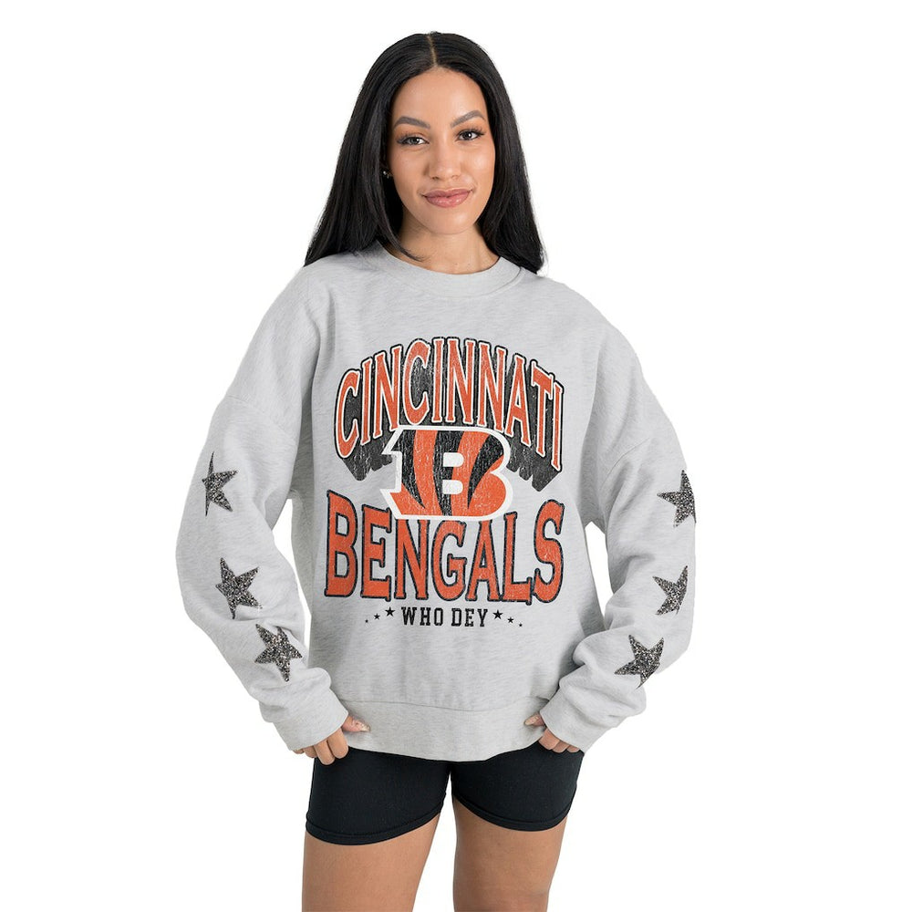 Cincinnati Bengals Gameday Couture Women's Resilience Relaxed Rhinestone Pullover Sweatshirt - Ash discount