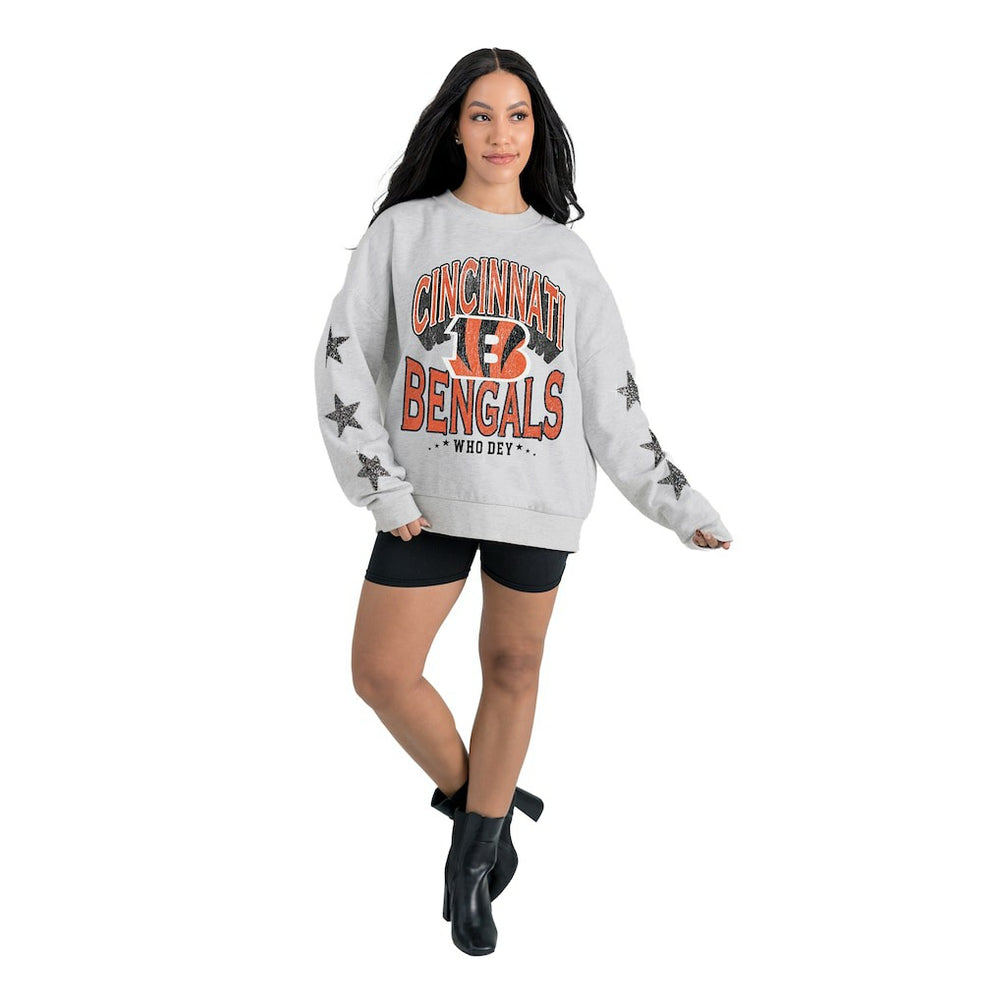 Cincinnati Bengals Gameday Couture Women's Resilience Relaxed Rhinestone Pullover Sweatshirt - Ash discount