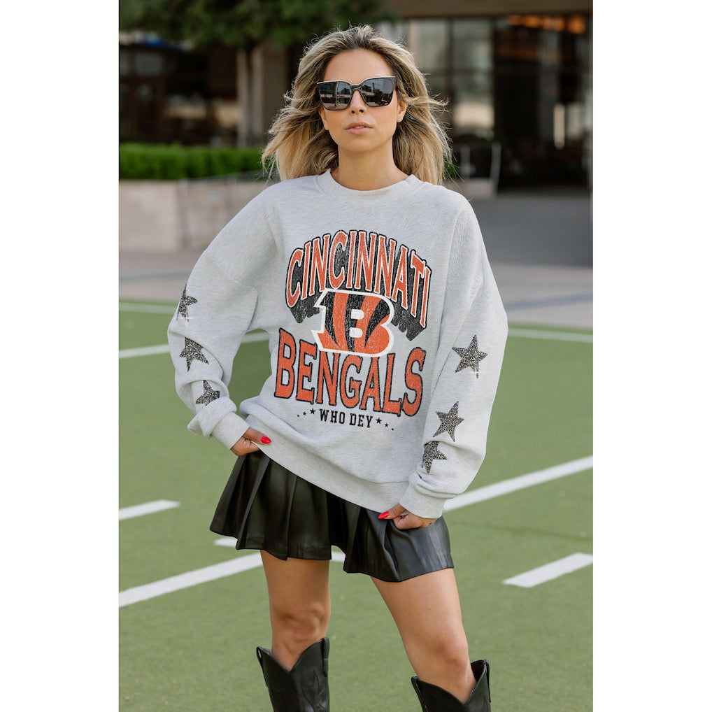Cincinnati Bengals Gameday Couture Women's Resilience Relaxed Rhinestone Pullover Sweatshirt - Ash discount