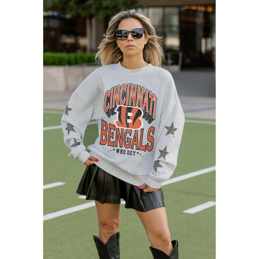 Cincinnati Bengals Gameday Couture Women's Resilience Relaxed Rhinestone Pullover Sweatshirt - Ash discount