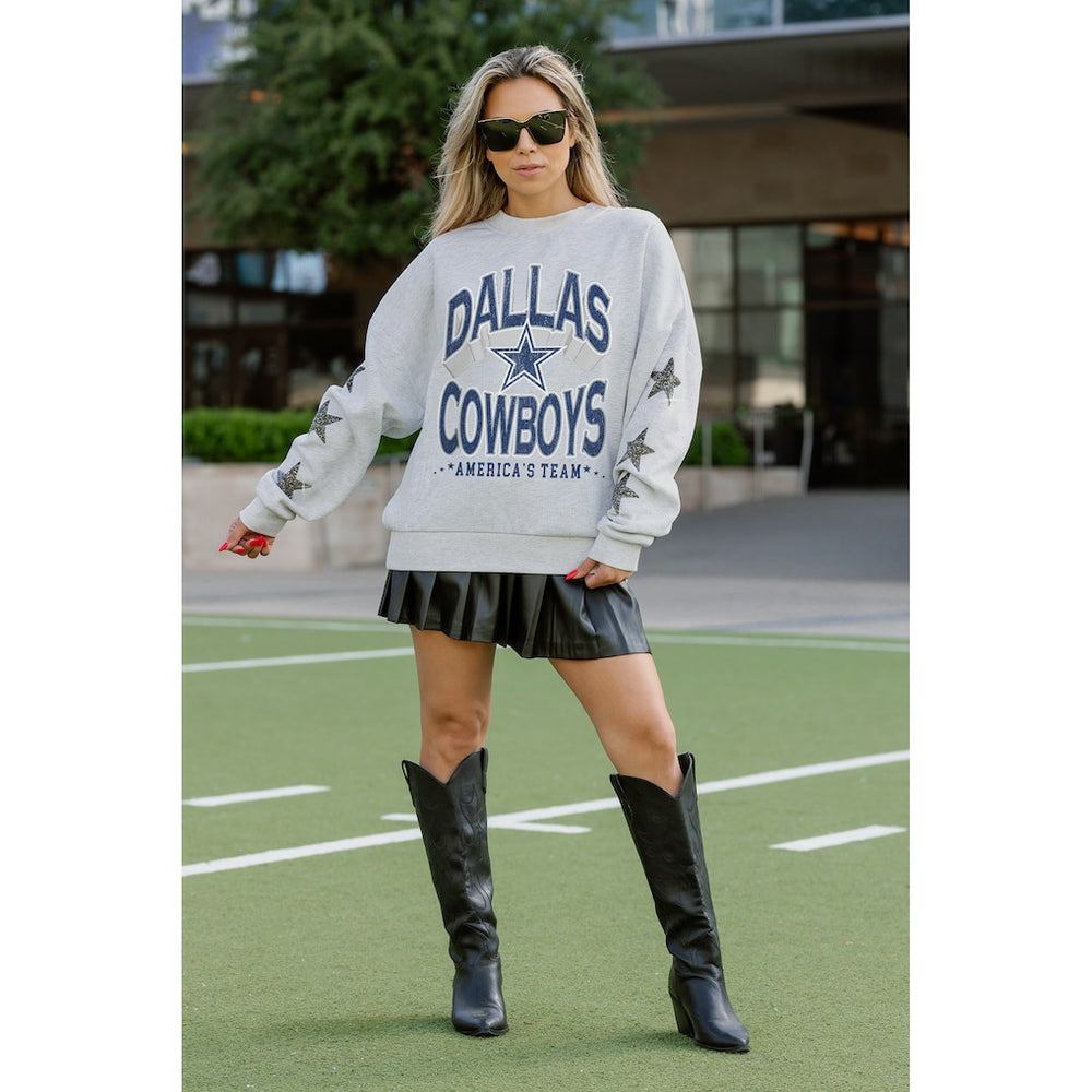 Dallas Cowboys Gameday Couture Women's Resilience Relaxed Rhinestone Pullover Sweatshirt - Ash on sale