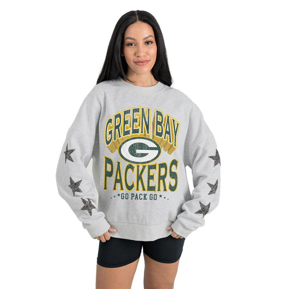 Green Bay Packers Gameday Couture Women's Resilience Relaxed Rhinestone Pullover Sweatshirt - Ash online