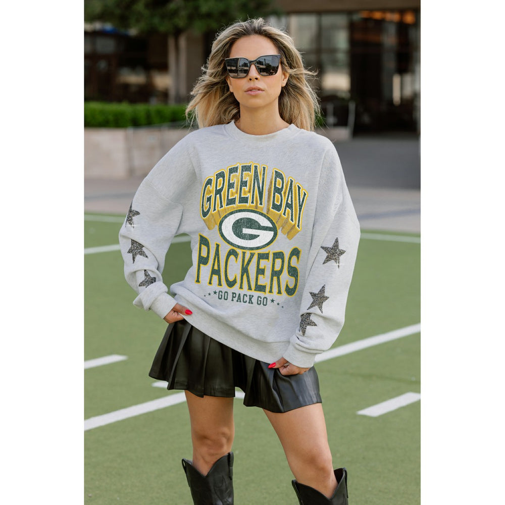 Green Bay Packers Gameday Couture Women's Resilience Relaxed Rhinestone Pullover Sweatshirt - Ash online