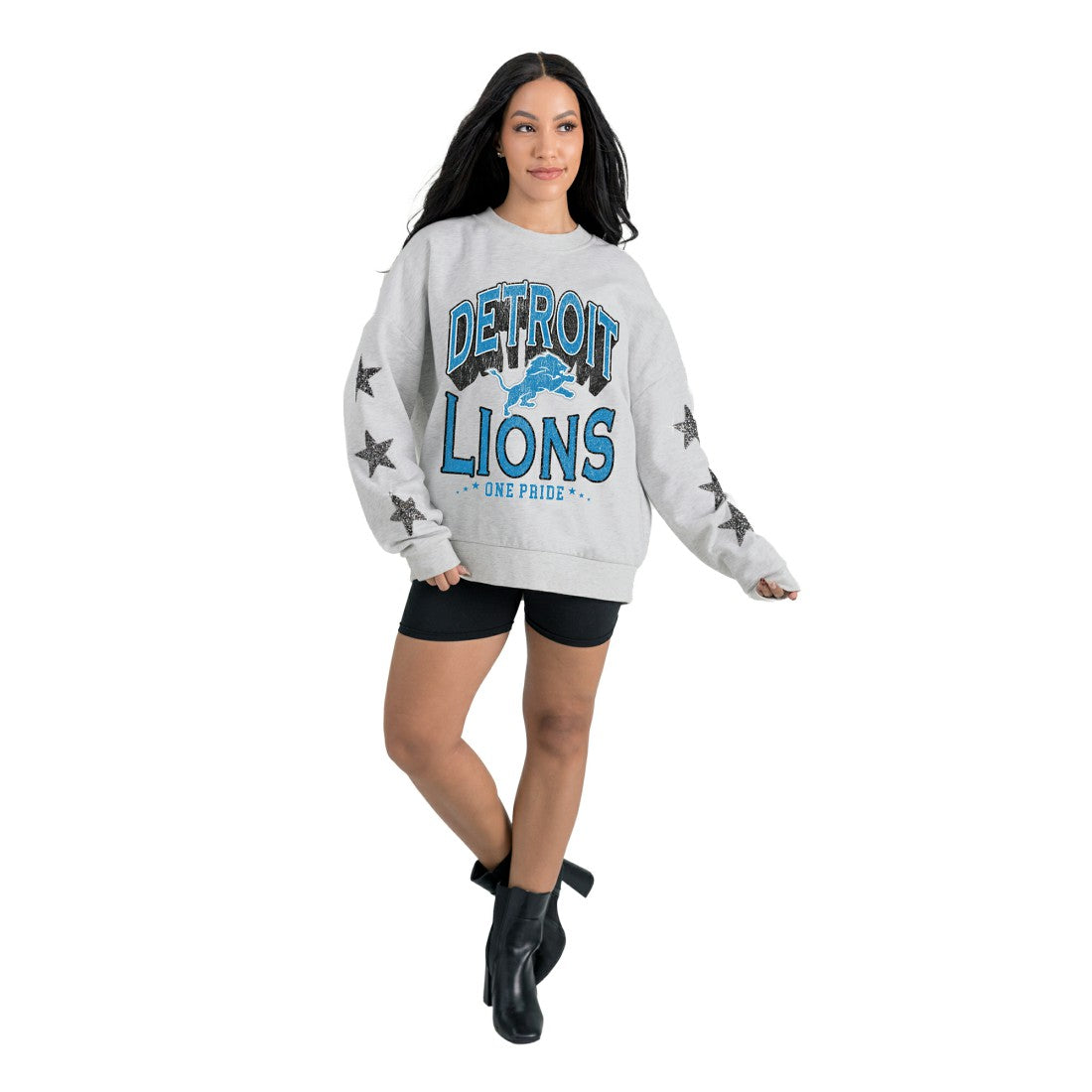 Detroit Lions Gameday Couture Women's Resilience Relaxed Rhinestone Pullover Sweatshirt - Ash outlet