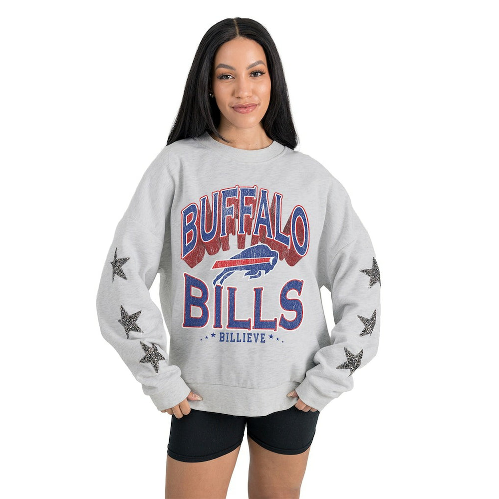 Buffalo Bills Gameday Couture Women's Resilience Relaxed Rhinestone Pullover Sweatshirt - Ash online