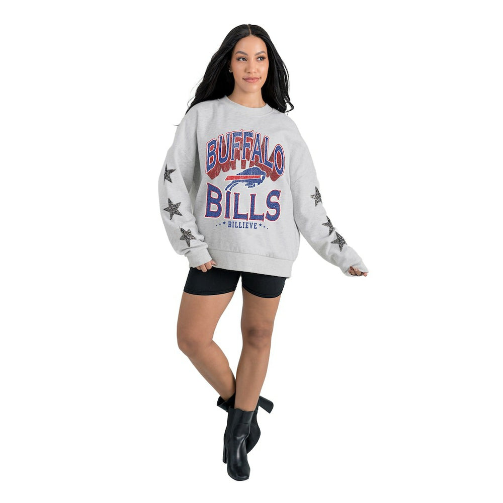 Buffalo Bills Gameday Couture Women's Resilience Relaxed Rhinestone Pullover Sweatshirt - Ash online