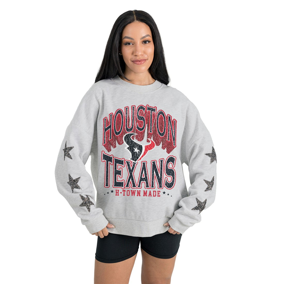 Houston Texans Gameday Couture Women's Resilience Relaxed Rhinestone Pullover Sweatshirt - Ash cheap