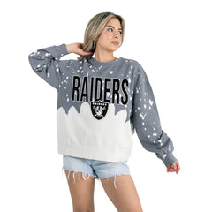 Las Vegas Raiders Gameday Couture Women's Oversized Faded Wash Tri-Blend Pullover Sweatshirt - Gray for sale