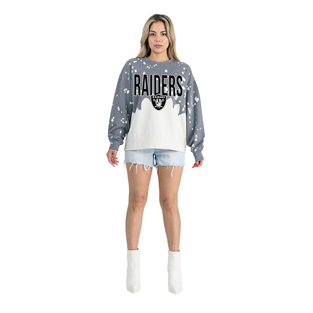Las Vegas Raiders Gameday Couture Women's Oversized Faded Wash Tri-Blend Pullover Sweatshirt - Gray for sale