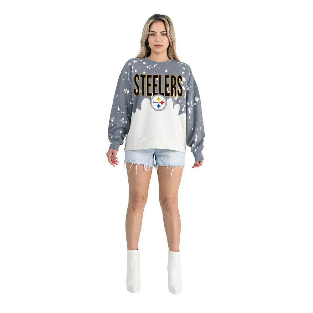Pittsburgh Steelers Gameday Couture Women's Oversized Faded Wash Tri-Blend Pullover Sweatshirt - Gray discount