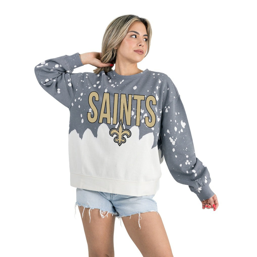 New Orleans Saints Gameday Couture Women's Oversized Faded Wash Tri-Blend Pullover Sweatshirt - Gray for sale