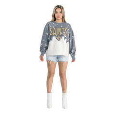 New Orleans Saints Gameday Couture Women's Oversized Faded Wash Tri-Blend Pullover Sweatshirt - Gray for sale