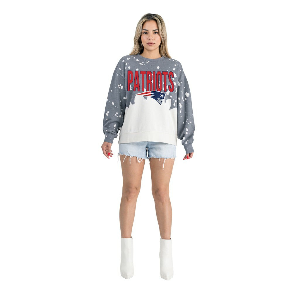 New England Patriots Gameday Couture Women's Oversized Faded Wash Tri-Blend Pullover Sweatshirt - Gray for sale
