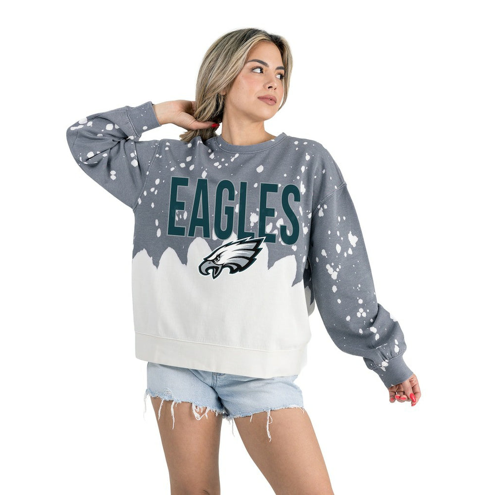 Philadelphia Eagles Gameday Couture Women's Oversized Faded Wash Tri-Blend Pullover Sweatshirt - Gray for sale