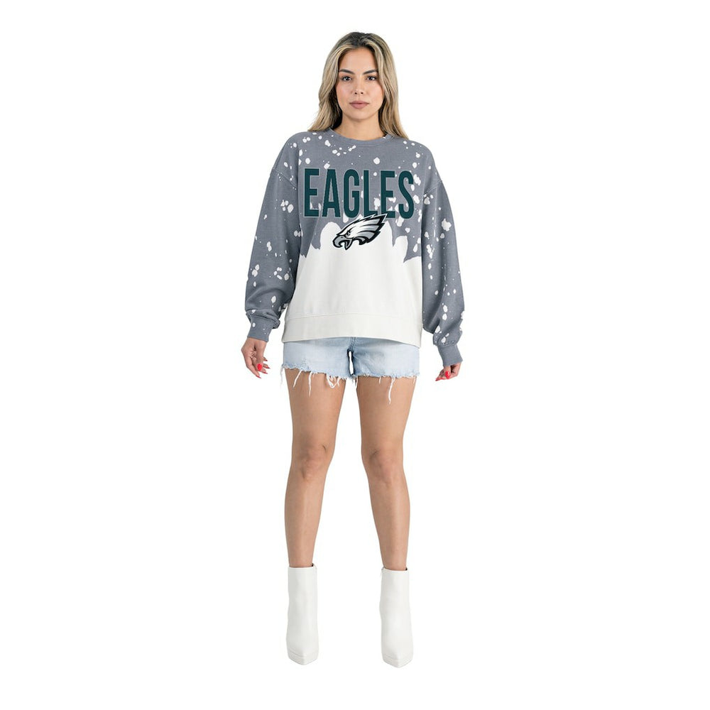 Philadelphia Eagles Gameday Couture Women's Oversized Faded Wash Tri-Blend Pullover Sweatshirt - Gray for sale