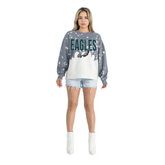 Philadelphia Eagles Gameday Couture Women's Oversized Faded Wash Tri-Blend Pullover Sweatshirt - Gray for sale