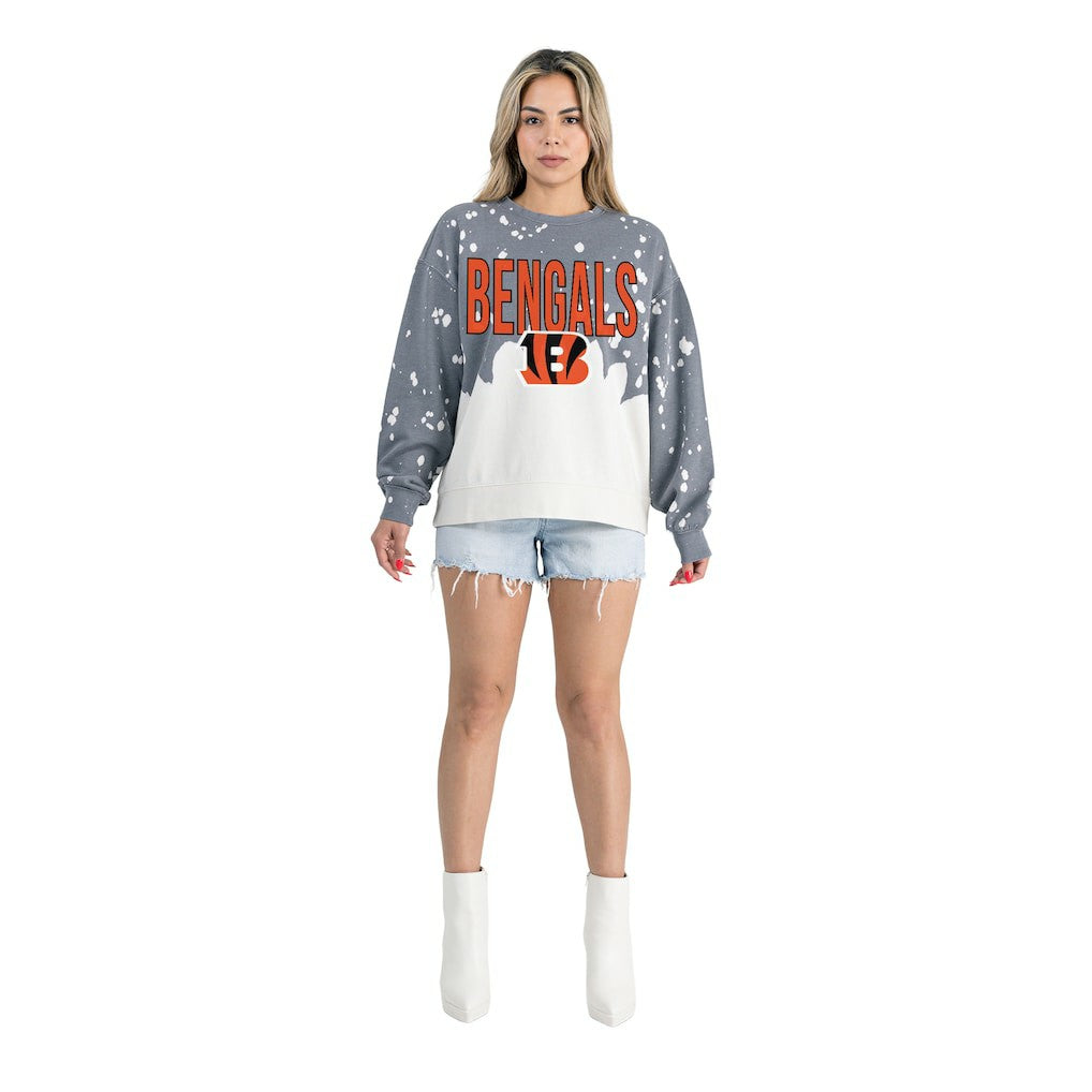 Cincinnati Bengals Gameday Couture Women's Oversized Faded Wash Tri-Blend Pullover Sweatshirt - Gray outlet