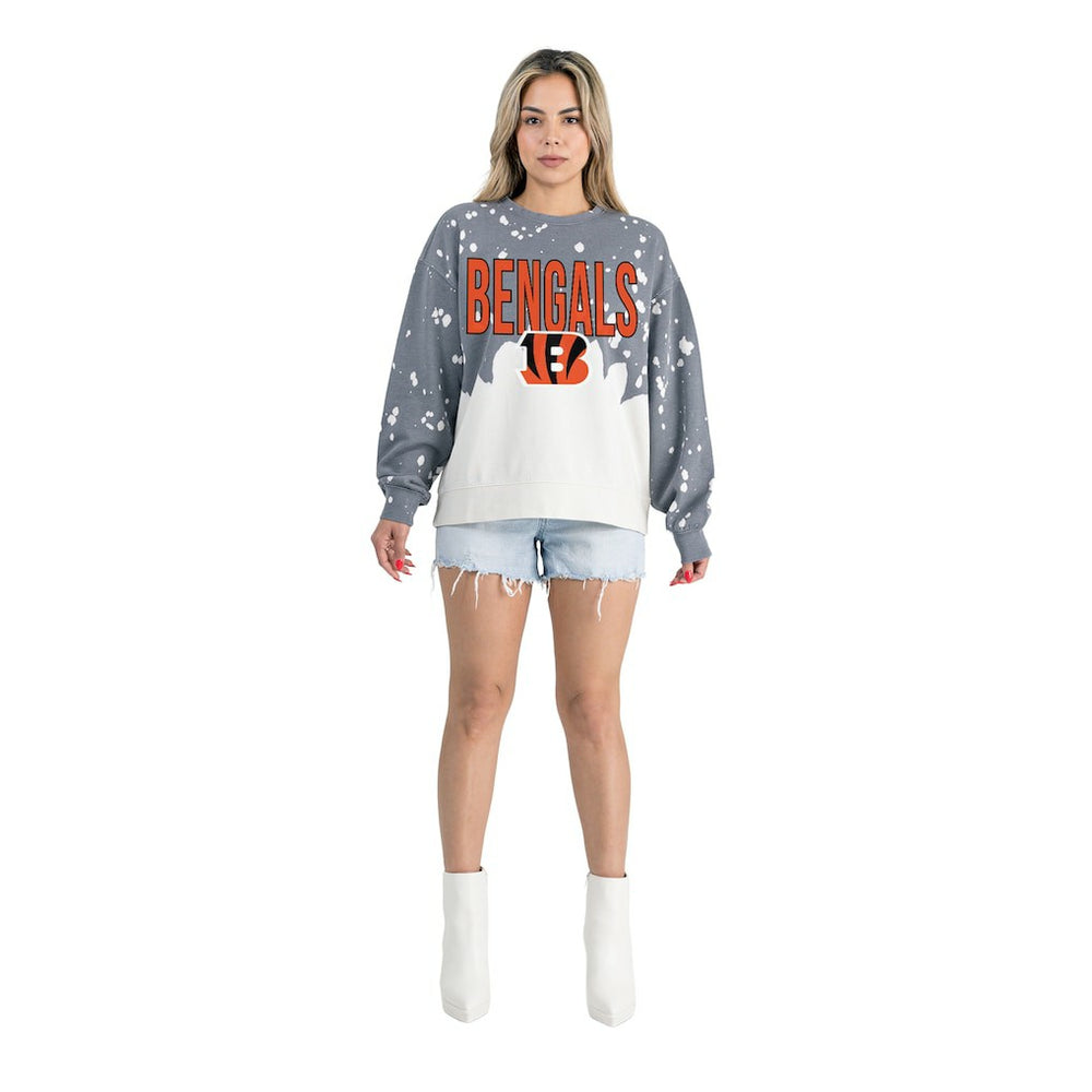 Cincinnati Bengals Gameday Couture Women's Oversized Faded Wash Tri-Blend Pullover Sweatshirt - Gray outlet