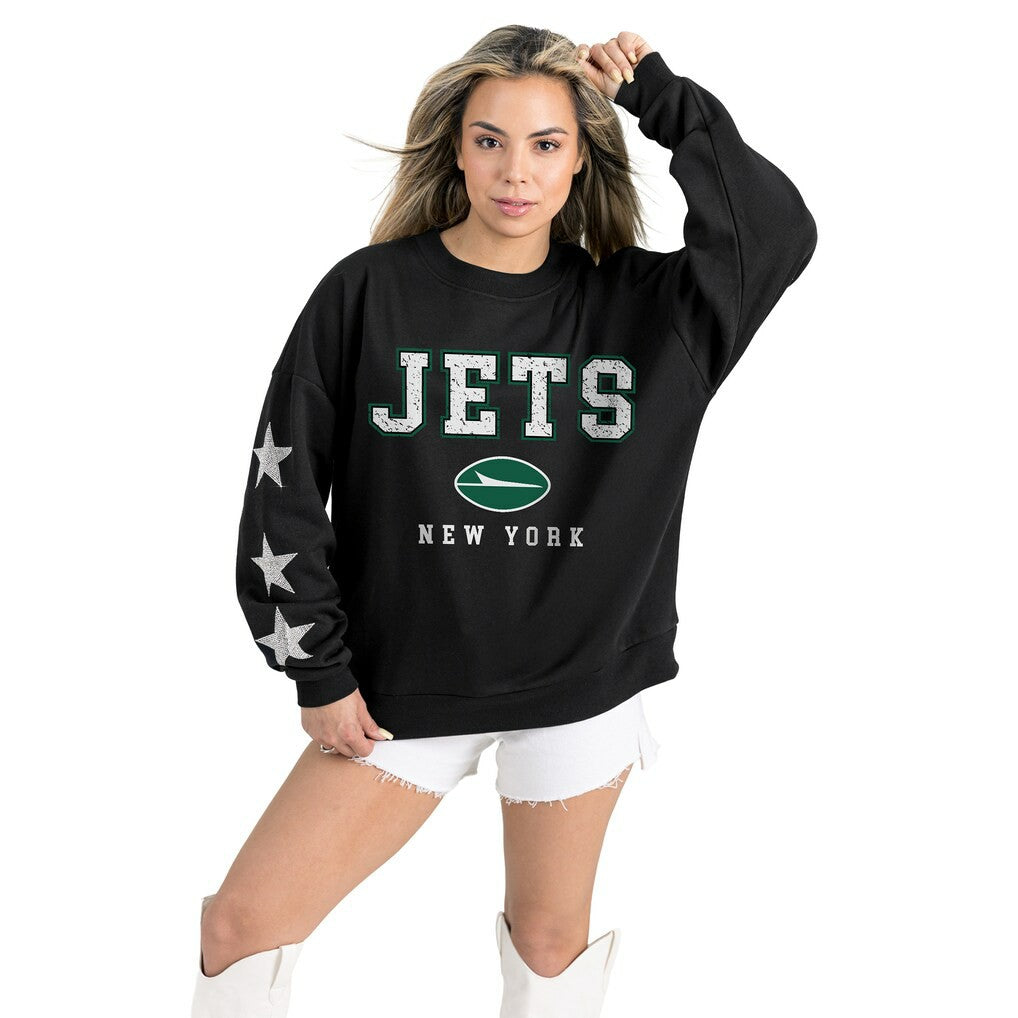 New York Jets Gameday Couture Women's Velocity Relaxed Rhinestone Pullover Sweatshirt - Black sale