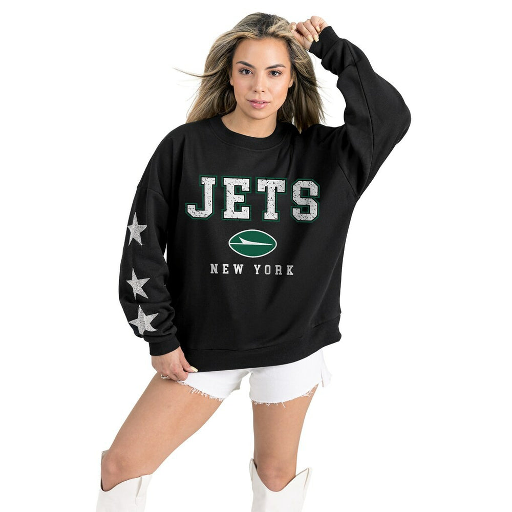 New York Jets Gameday Couture Women's Velocity Relaxed Rhinestone Pullover Sweatshirt - Black sale