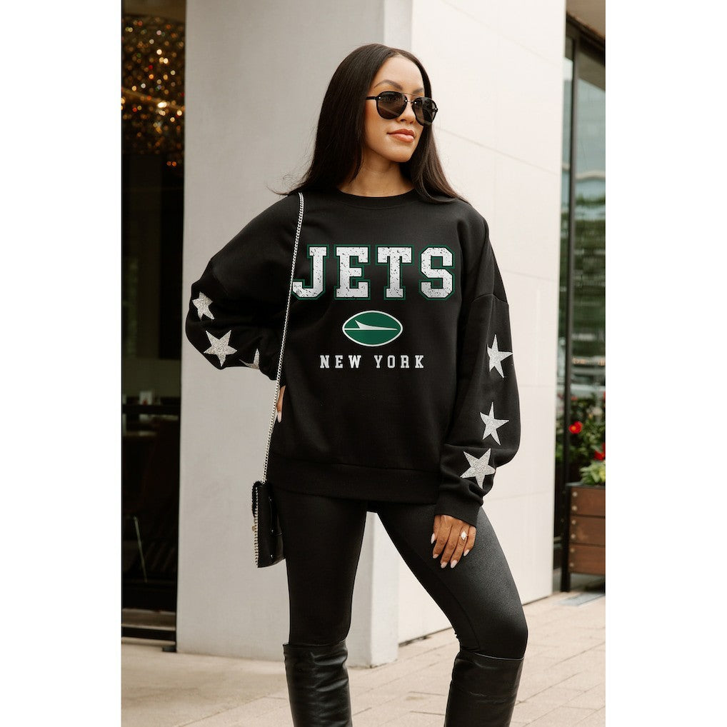 New York Jets Gameday Couture Women's Velocity Relaxed Rhinestone Pullover Sweatshirt - Black sale