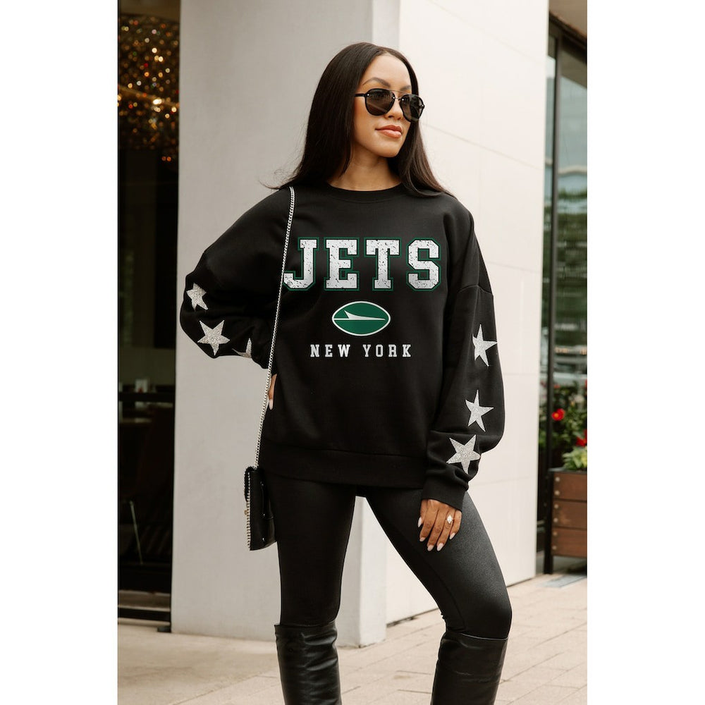 New York Jets Gameday Couture Women's Velocity Relaxed Rhinestone Pullover Sweatshirt - Black sale