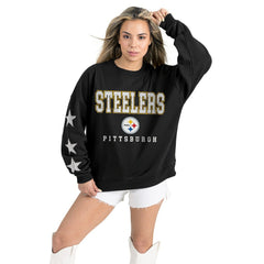 Pittsburgh Steelers Gameday Couture Women's Velocity Relaxed Rhinestone Pullover Sweatshirt - Black online