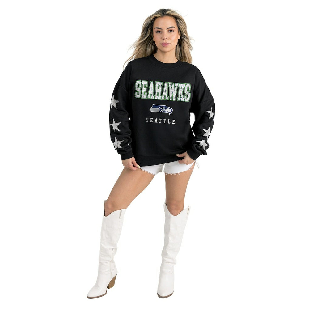 Seattle Seahawks Gameday Couture Women's Velocity Relaxed Rhinestone Pullover Sweatshirt - Black outlet