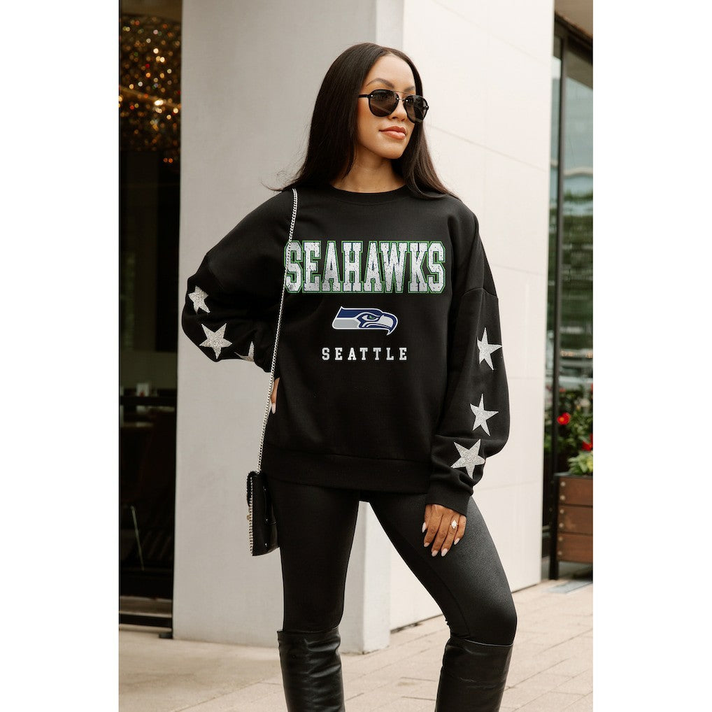 Seattle Seahawks Gameday Couture Women's Velocity Relaxed Rhinestone Pullover Sweatshirt - Black outlet