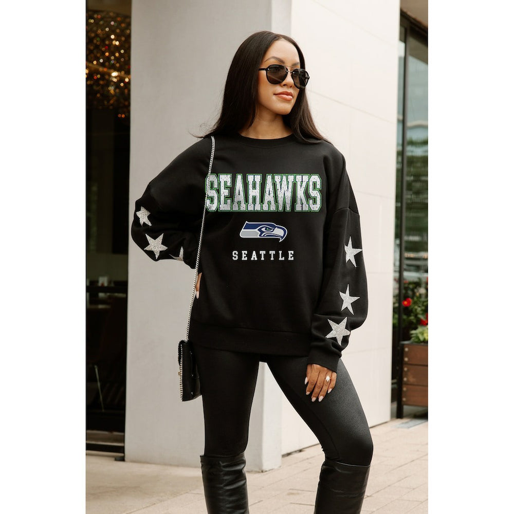 Seattle Seahawks Gameday Couture Women's Velocity Relaxed Rhinestone Pullover Sweatshirt - Black outlet