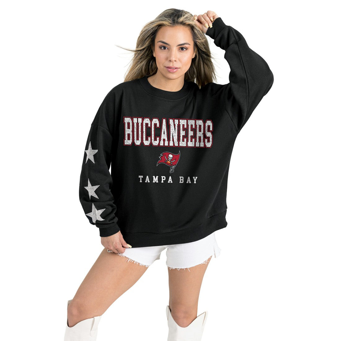 Tampa Bay Buccaneers Gameday Couture Women's Velocity Relaxed Rhinestone Pullover Sweatshirt - Black outlet