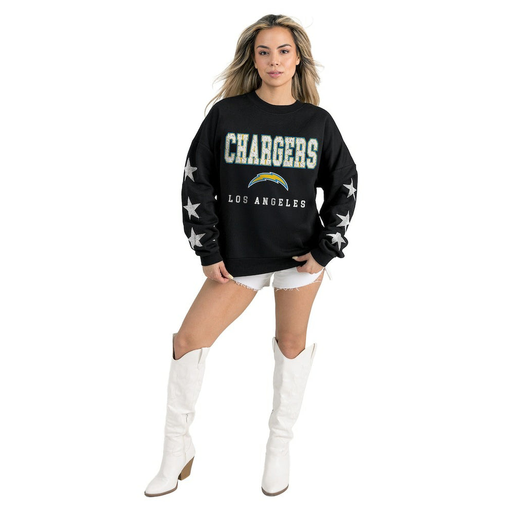 Los Angeles Chargers Gameday Couture Women's Velocity Relaxed Rhinestone Pullover Sweatshirt - Black outlet