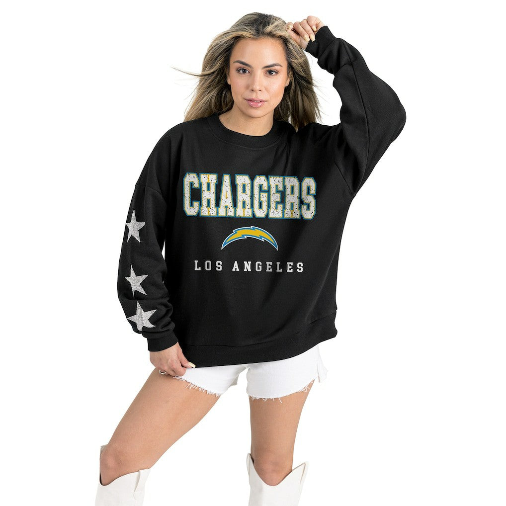 Los Angeles Chargers Gameday Couture Women's Velocity Relaxed Rhinestone Pullover Sweatshirt - Black outlet