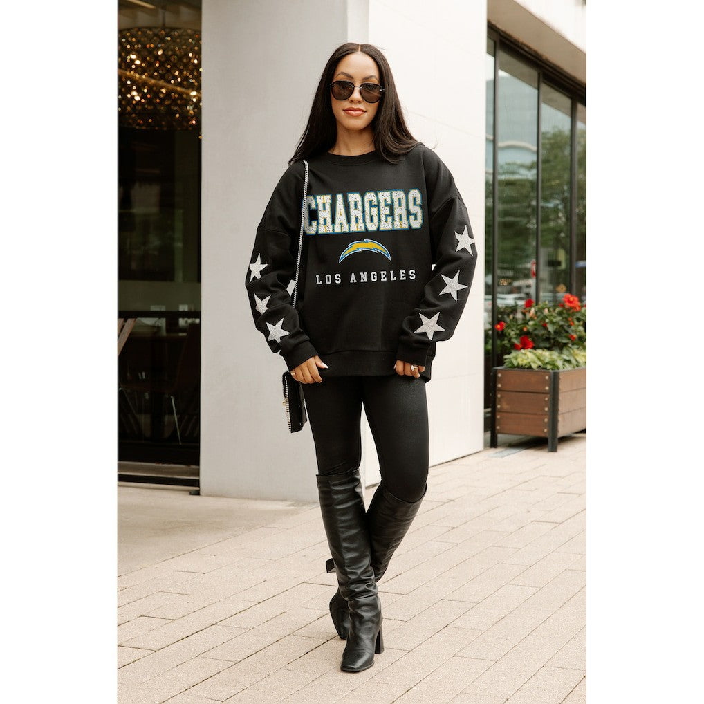 Los Angeles Chargers Gameday Couture Women's Velocity Relaxed Rhinestone Pullover Sweatshirt - Black outlet